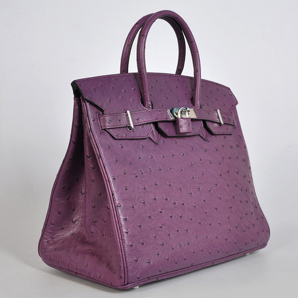 H35POSS Hermes Birkin 35CM viola Ostrich strisce di cuoio (argento